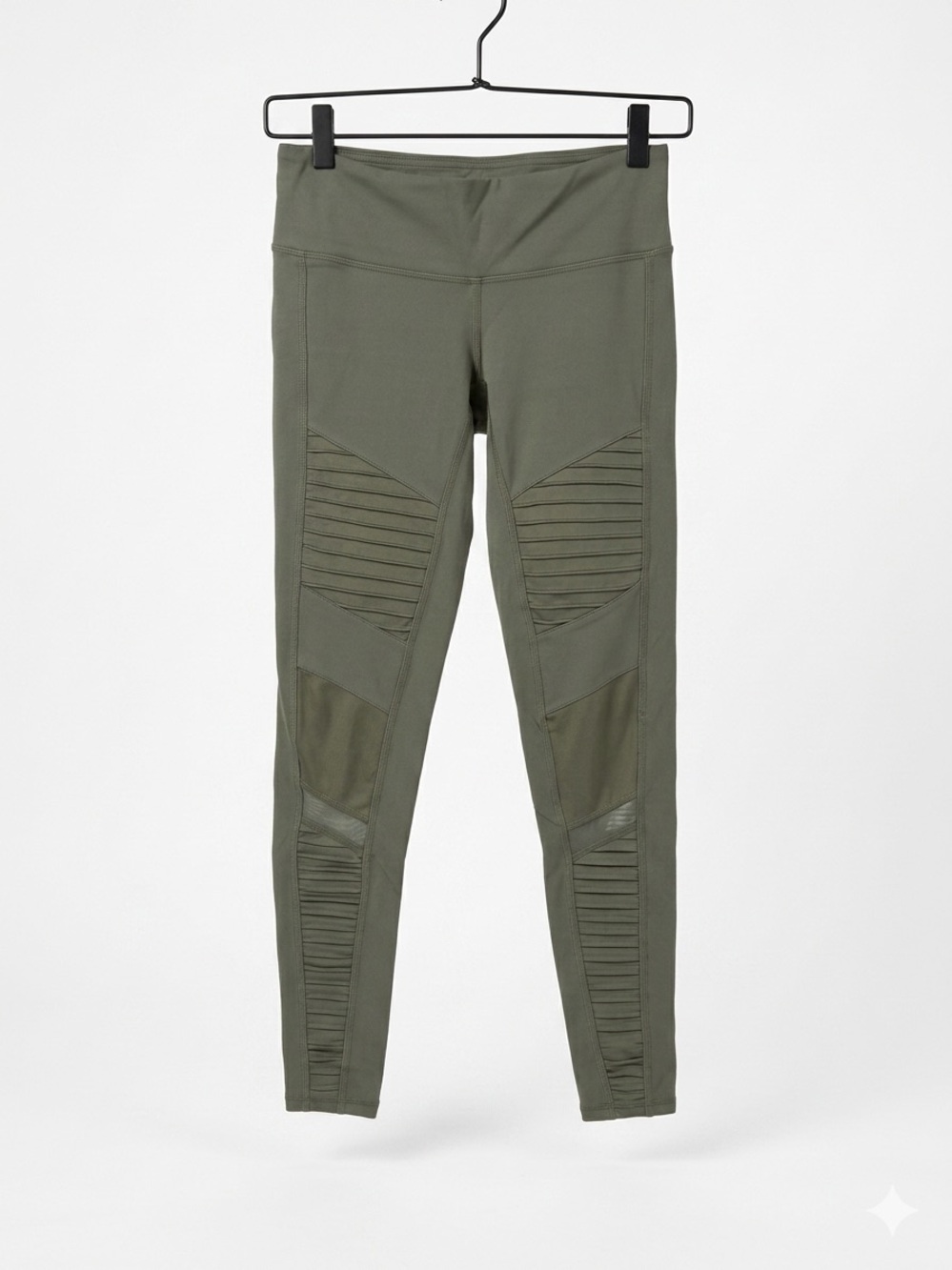 alo Yoga High-Waisted Moto Leggings Dark Olive Sculpting Mesh Panel Size S